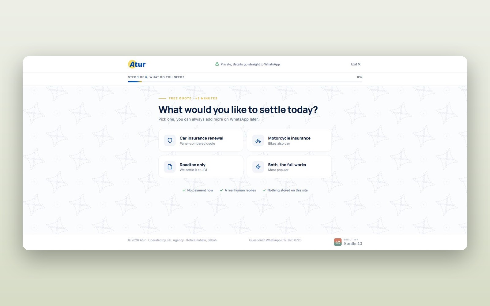 A six-step quote funnel built by Studio 42
