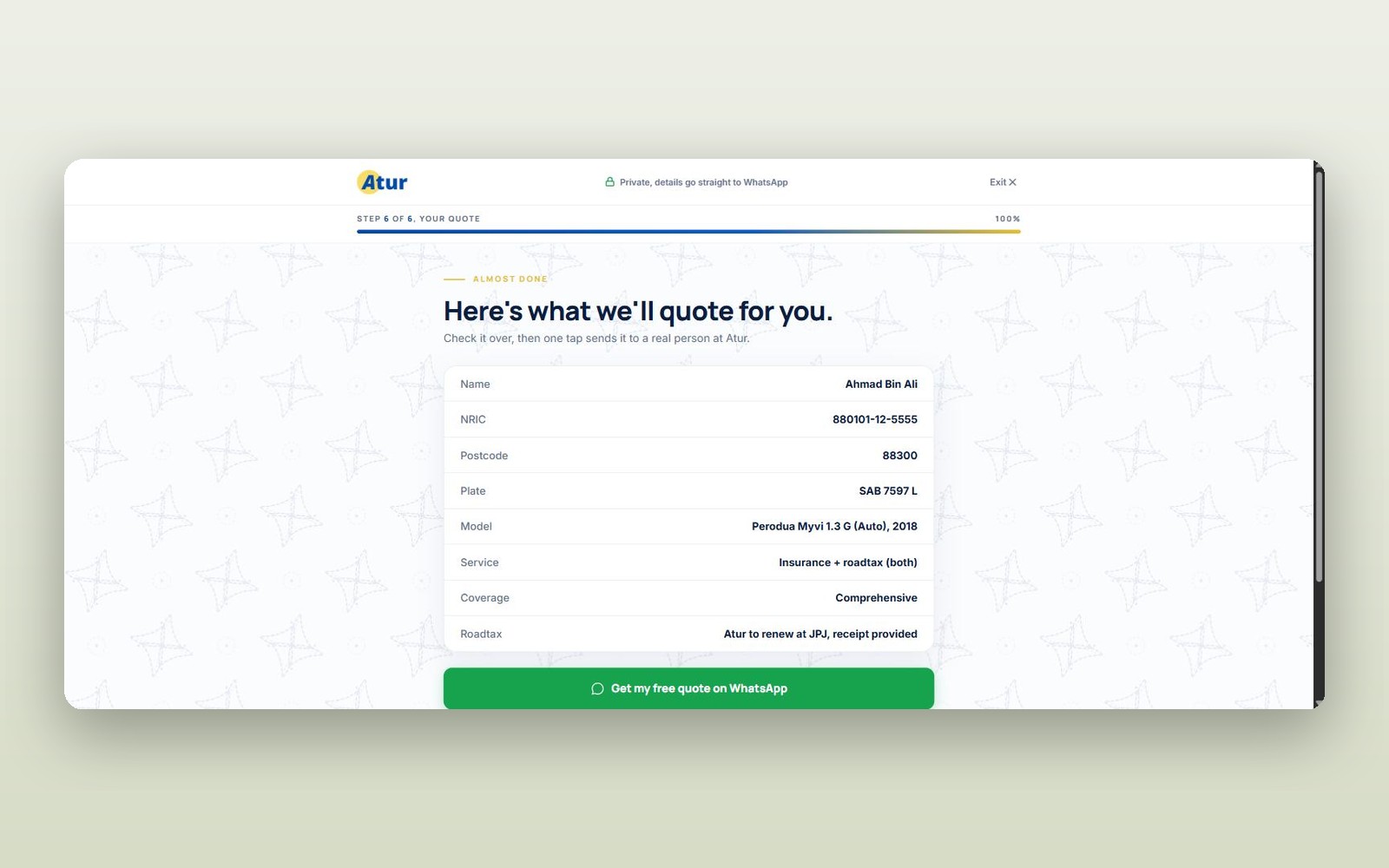 Quote funnel step six