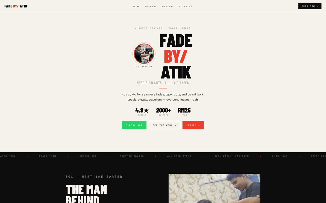 Barber booking landing page