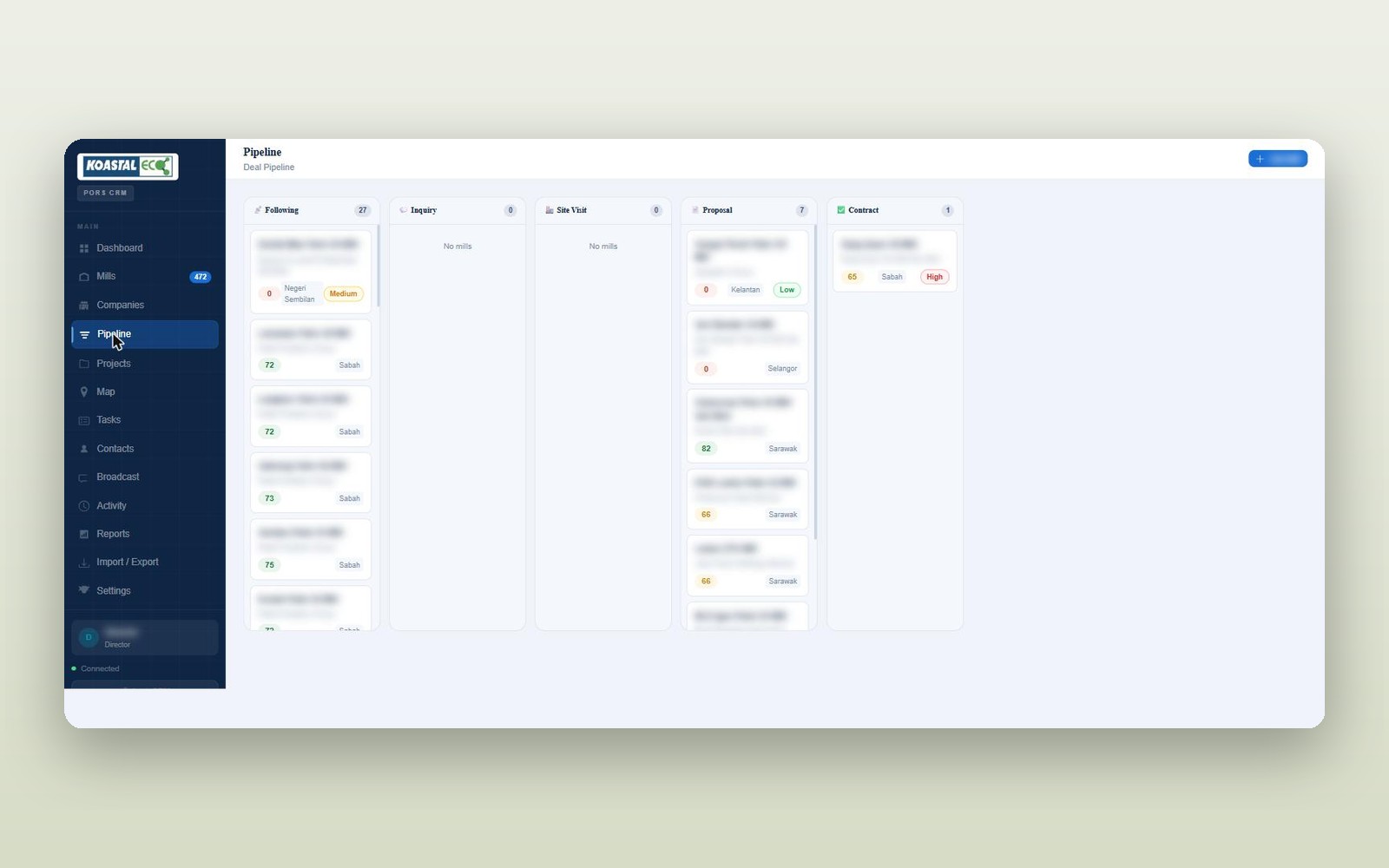 Sales CRM pipeline board