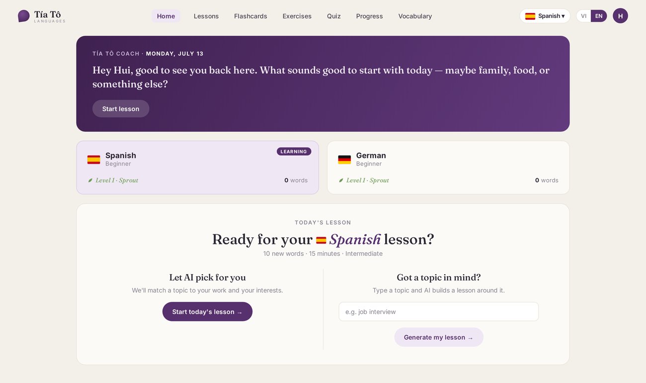 Language app home