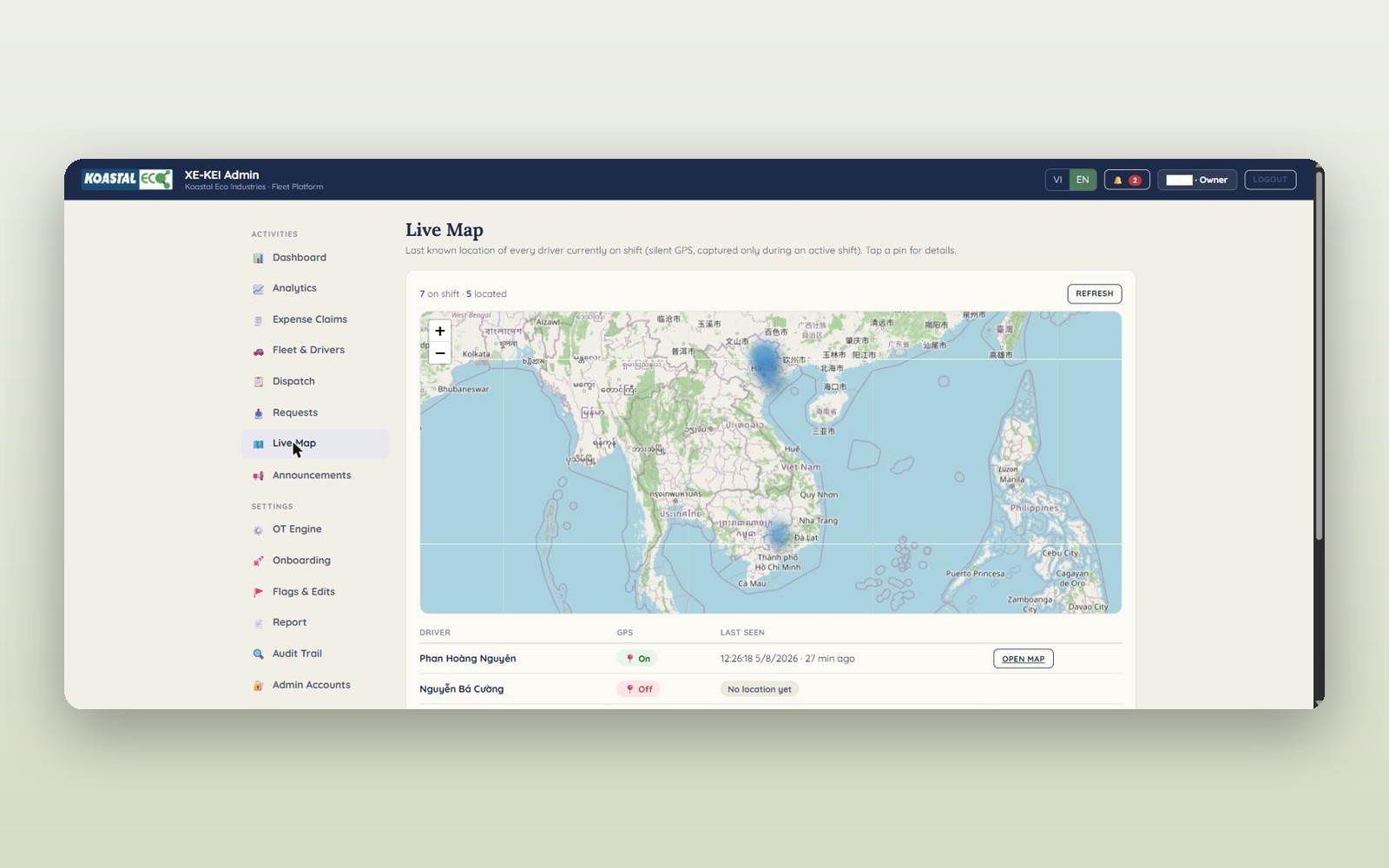 Fleet live GPS map